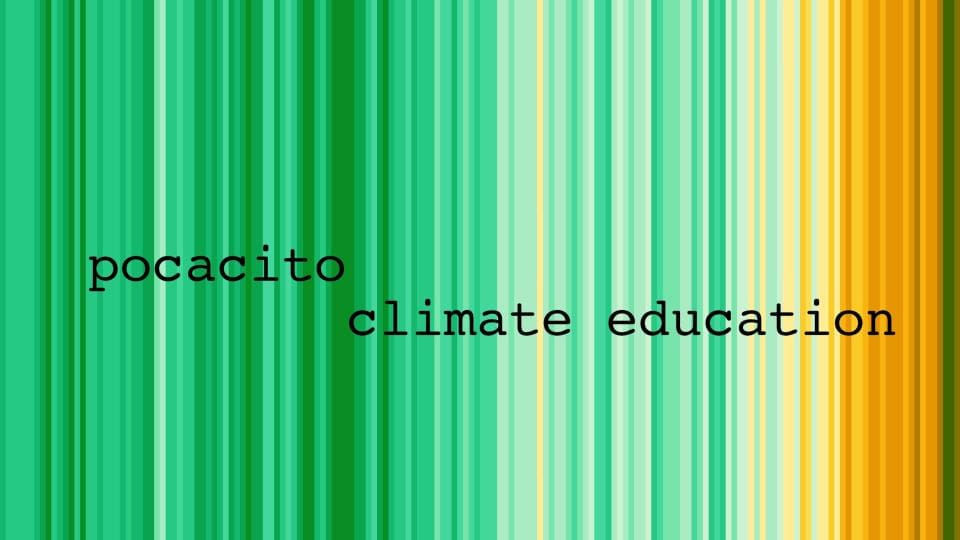pocacito climate education with background temperature strips showing warming trend