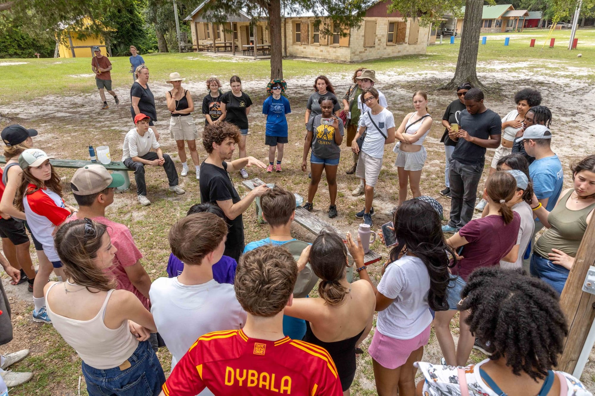 students standing while learning